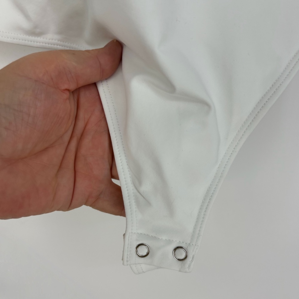 And Now This Womens Medium Tank Bodysuit V-Neck White Double Layer Knit Fabric - Picture 4 of 10